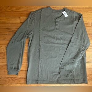 NEW GAP Men's Olive Green Long Sleeve Henley Shirt Size Large